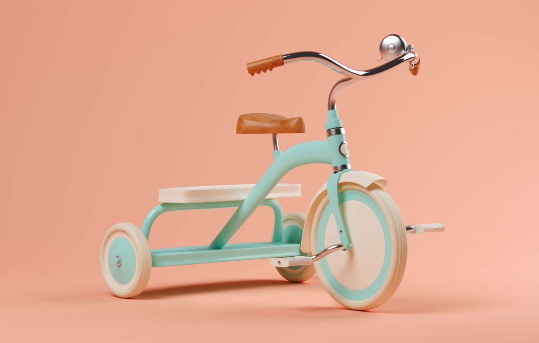 Blue bicycle on pink background 3 D illustration